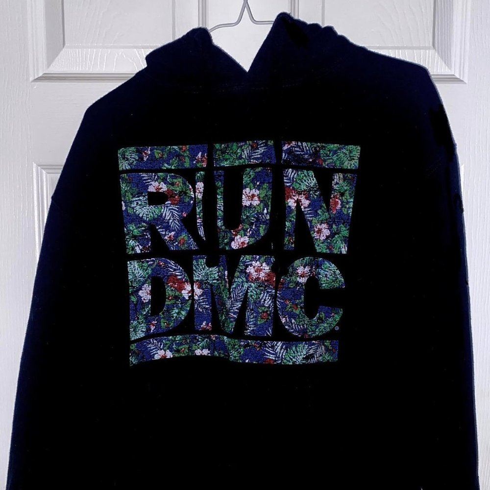 Vintage Black Floral RUN DMC Music Rap Sweater Hoodie- Size Small